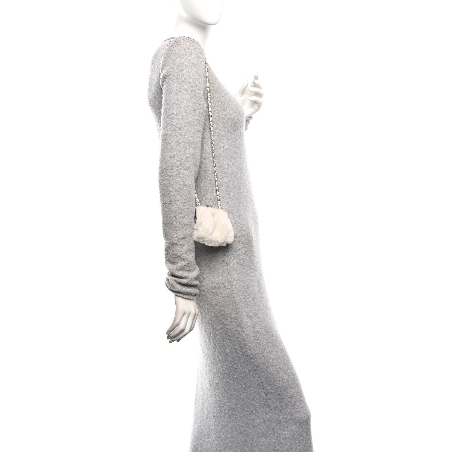 Shearling Sheepskin Lambskin Quilted Clutch With Chain White