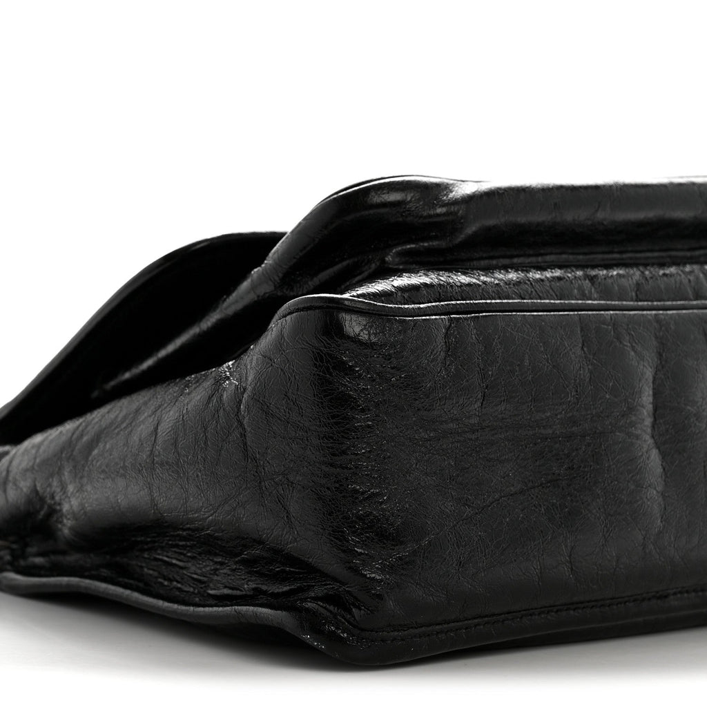 Crinkled Calfskin Monogram Medium Niki Chain Satchel Black