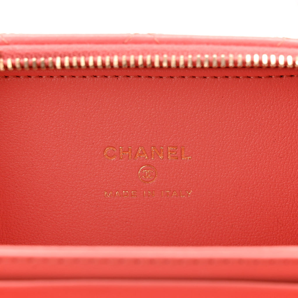 Lambskin Quilted Top Handle Mini Vanity Case Pink