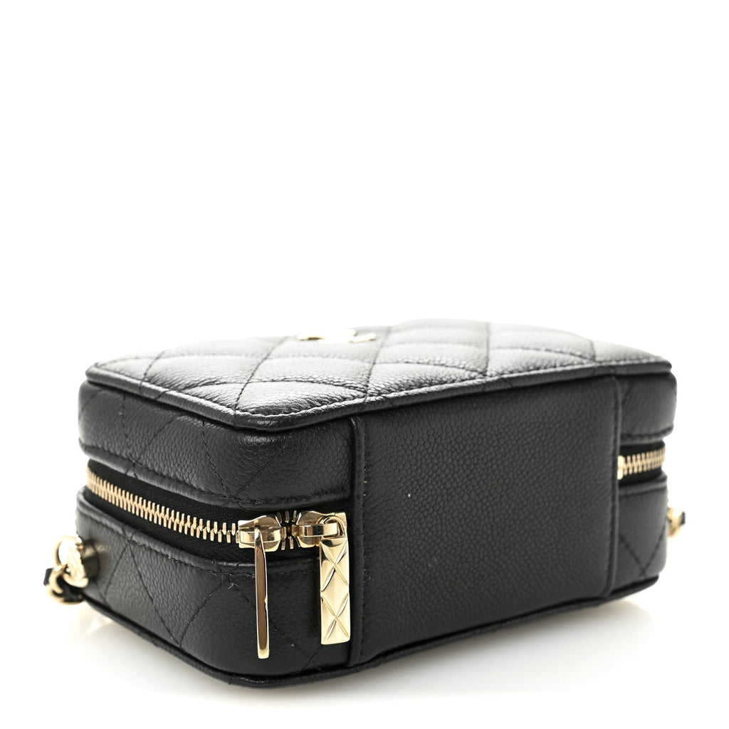 Caviar Quilted Small Top Handle Vanity Case Black