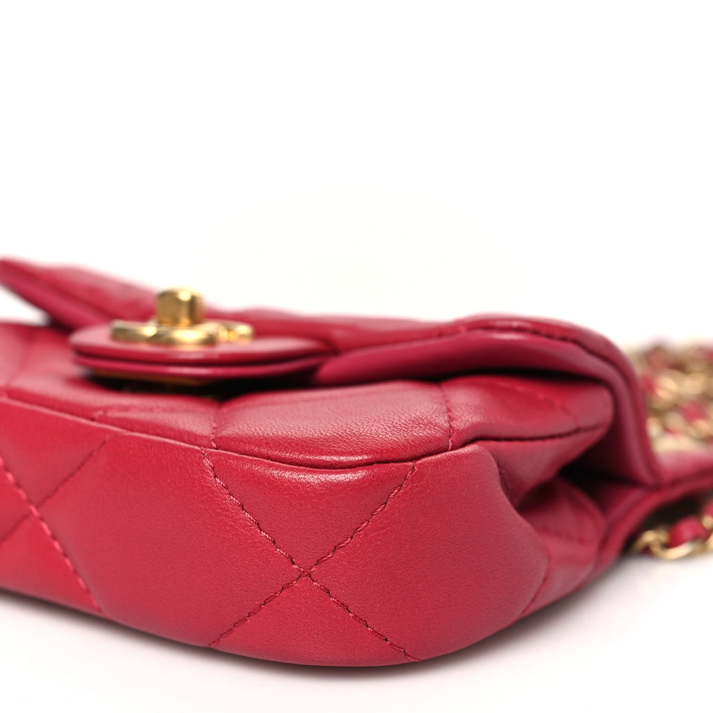 Calfskin Quilted Lady Handle Flap  Holder With Chain Dark Pink