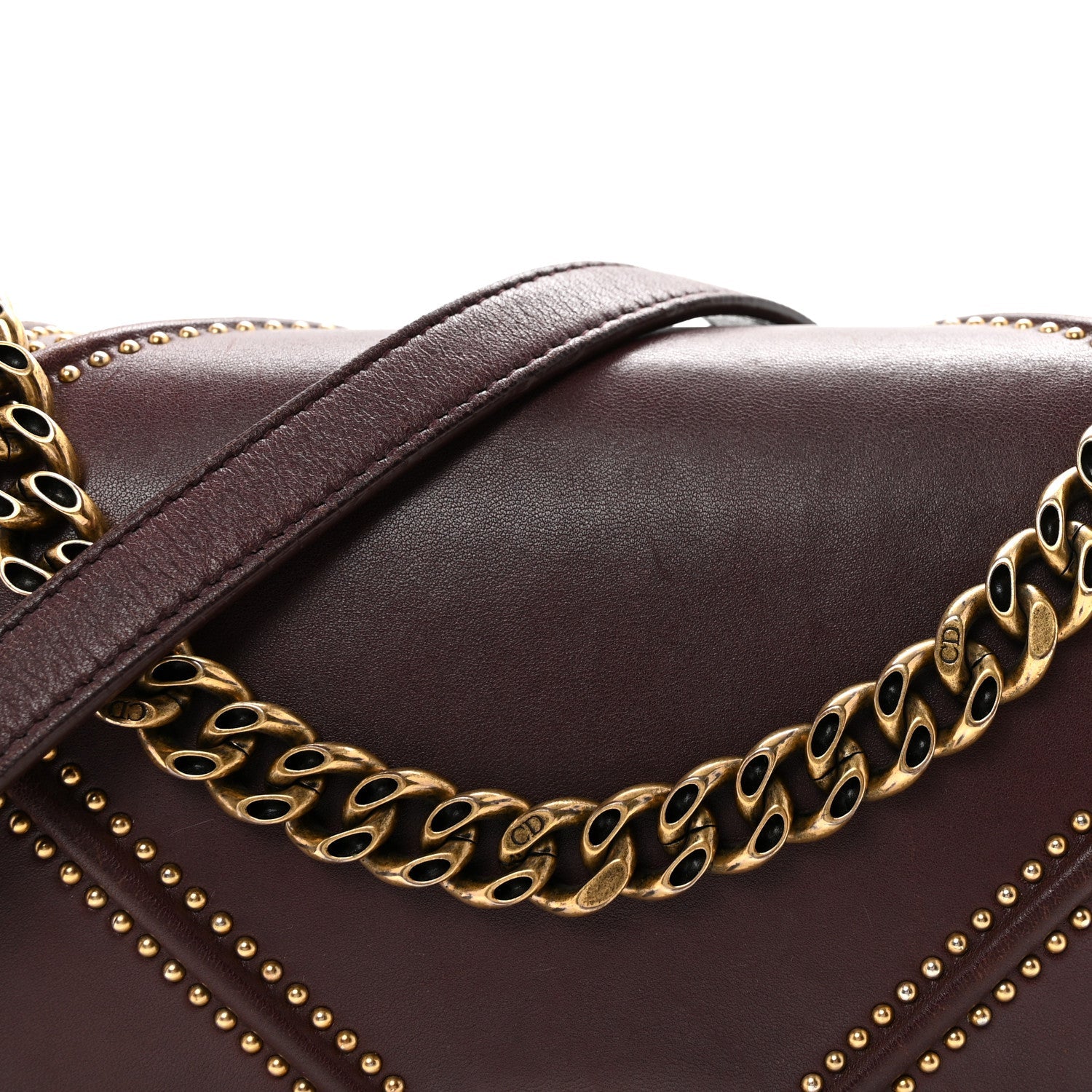 Lambskin Studded Medium Diorama Flap Bag Burgundy