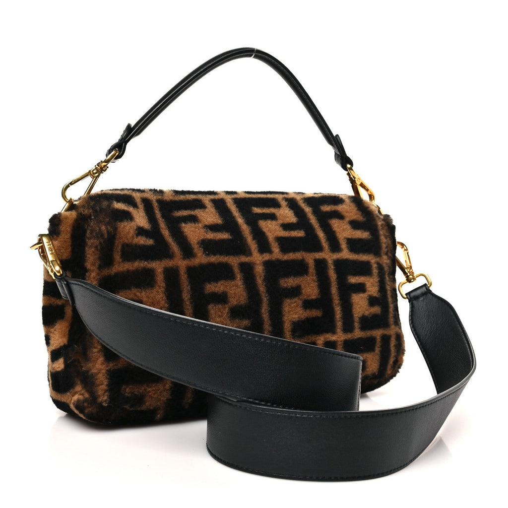 Shearling Vitello Dolce Macro FF 1974 Baguette Tobacco Black