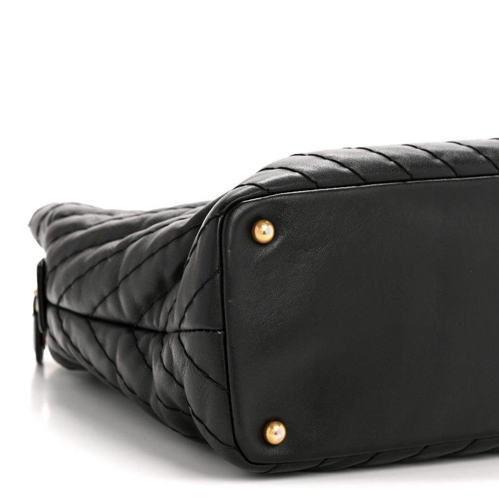 Calfskin Chevron Quilted Surpique Tote Black
