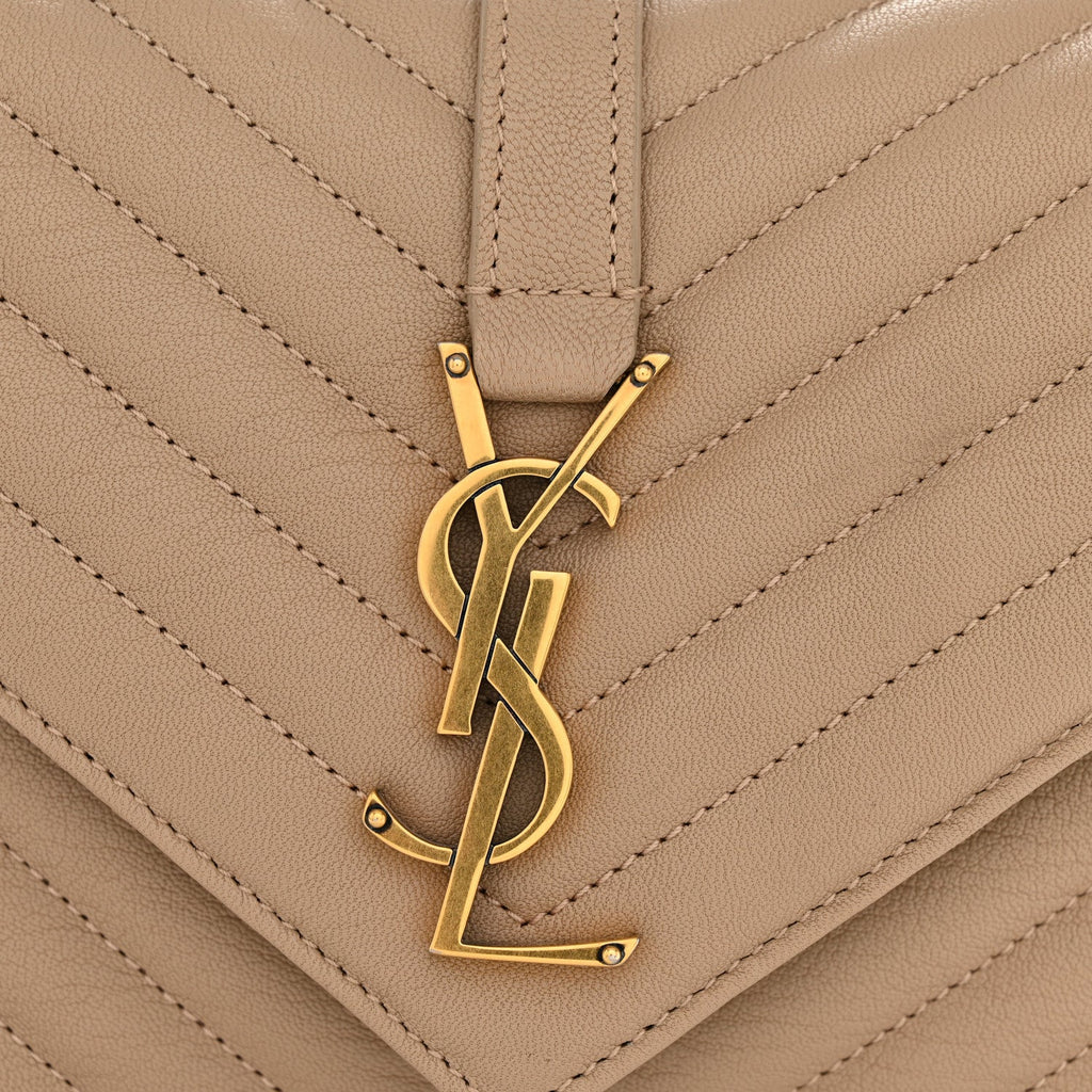 Sheepskin Matelasse Chevron Monogram Medium College Bag Dark Beige