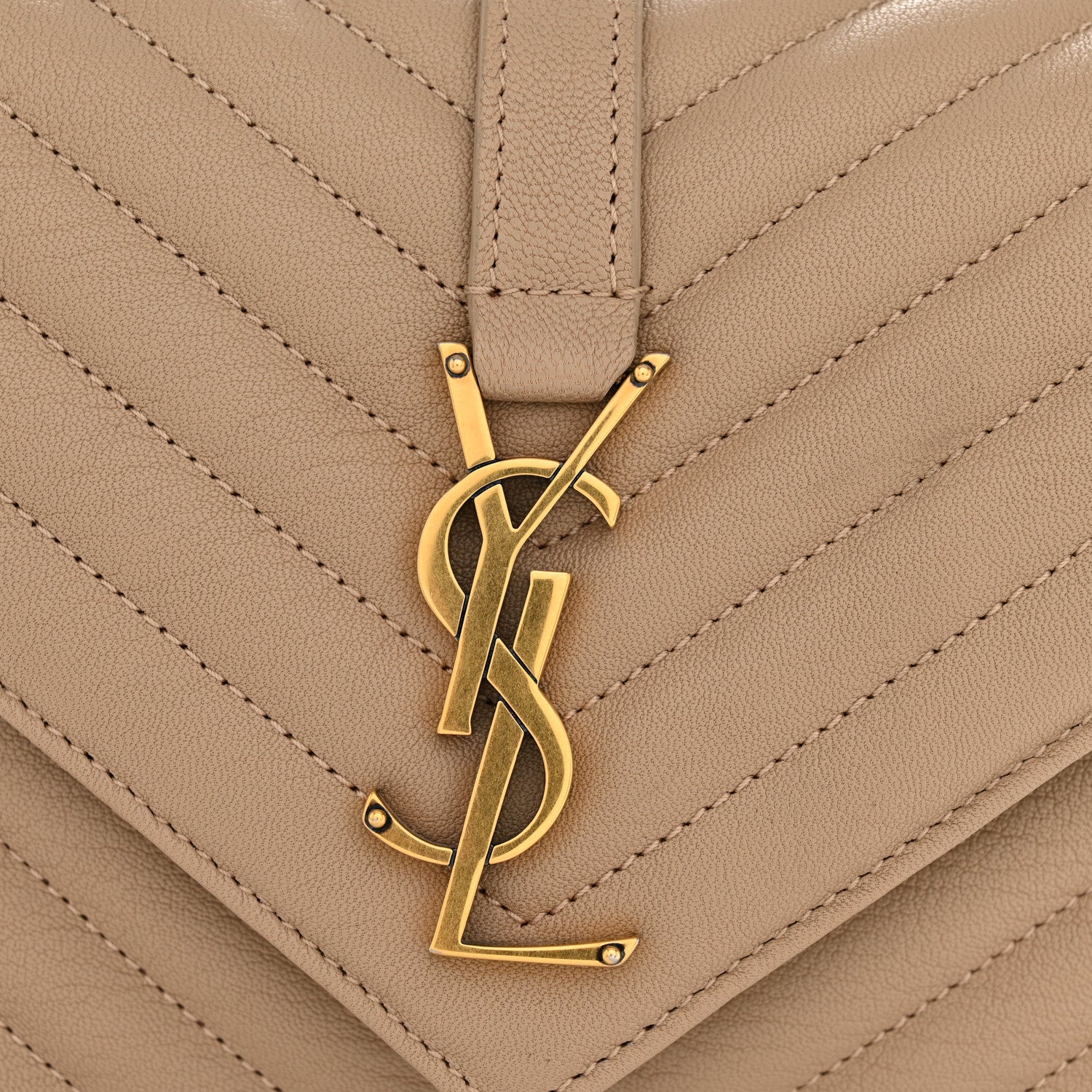 Sheepskin Matelasse Chevron Monogram Medium College Bag Dark Beige