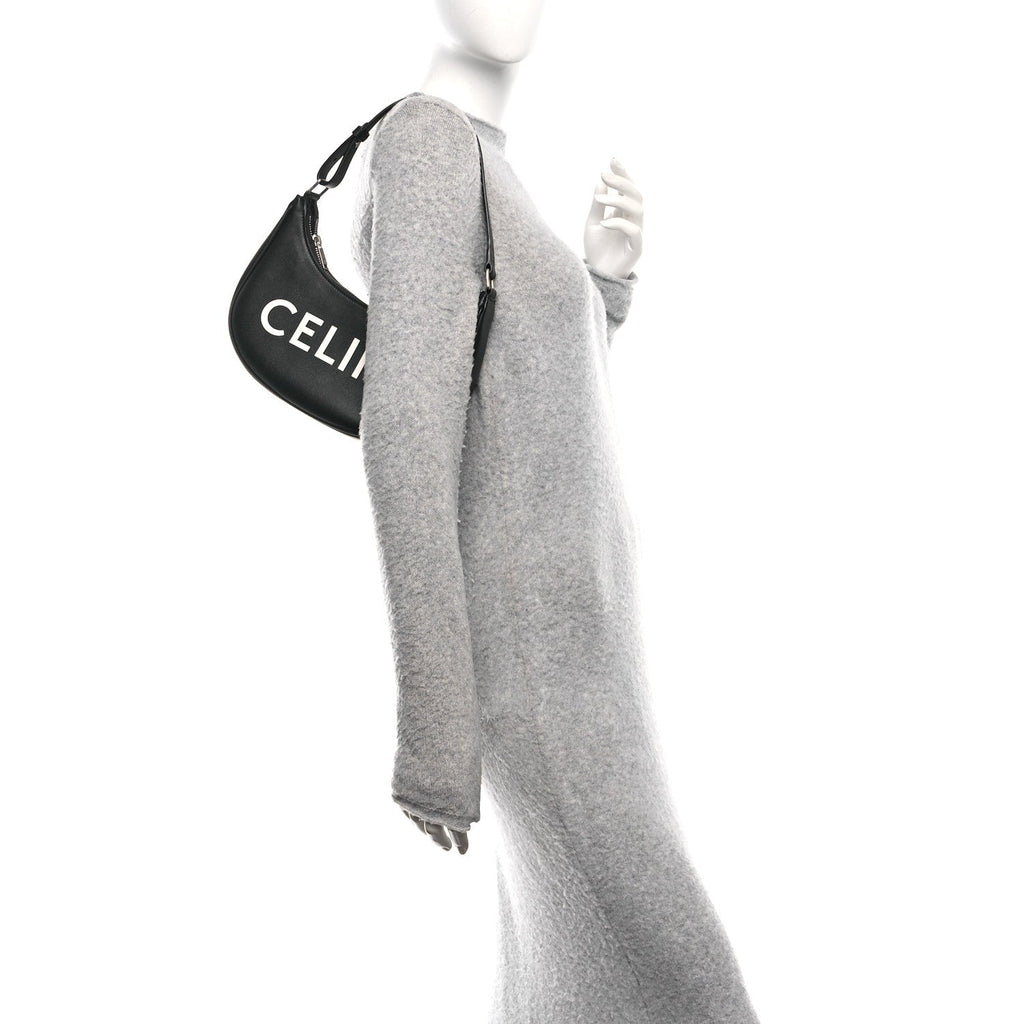 Calfskin Ava Logo Shoulder Bag Black