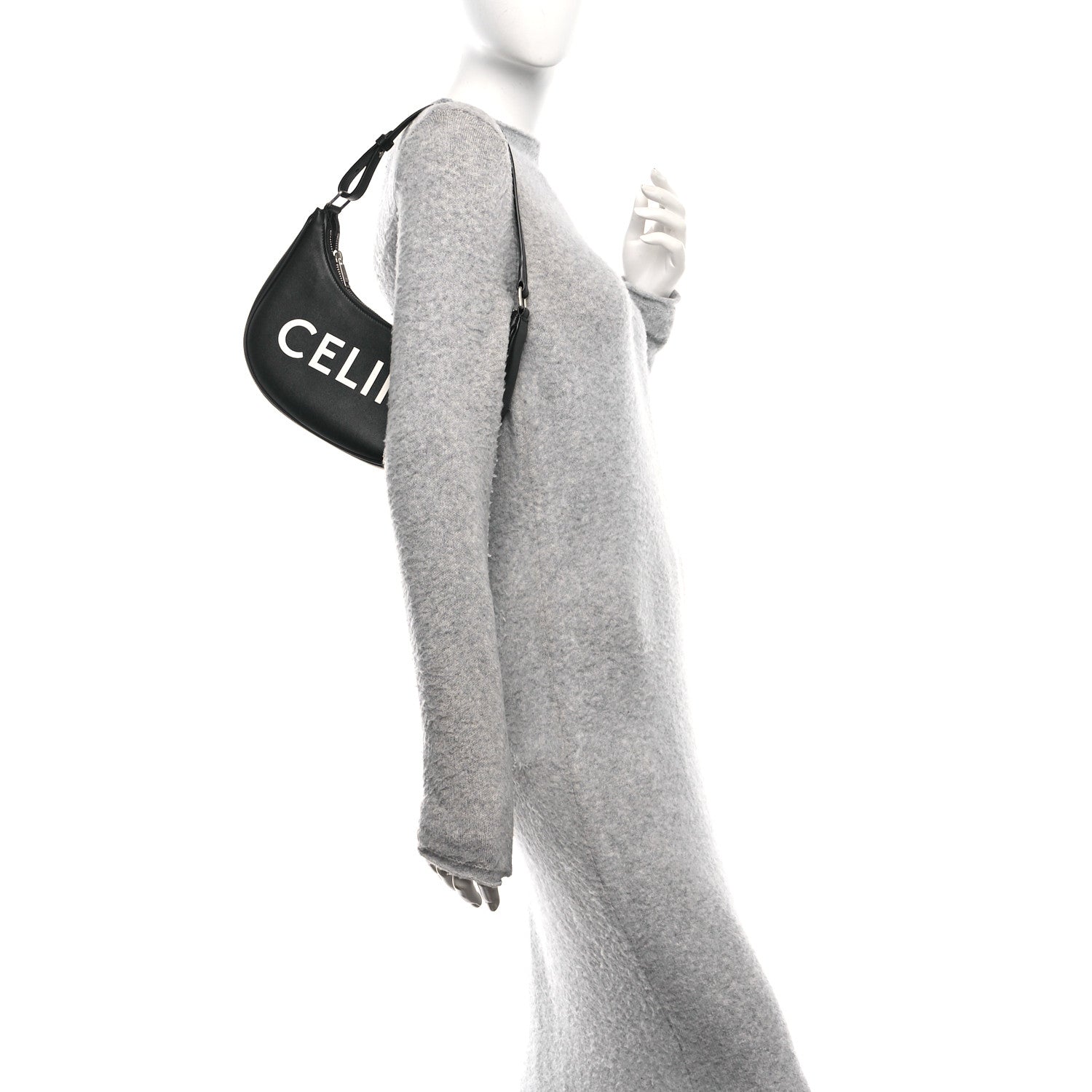 Calfskin Ava Logo Shoulder Bag Black