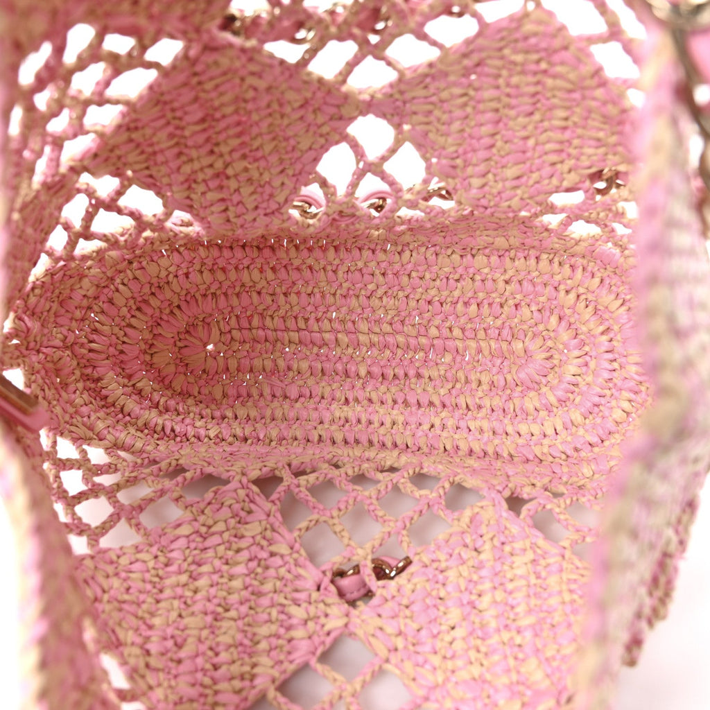 Raffia Effect Braided Small Shopping Bag Beige Pink