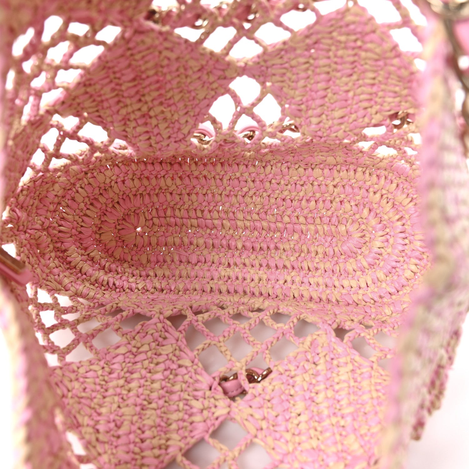 Raffia Effect Braided Small Shopping Bag Beige Pink