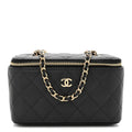 Caviar Quilted Small Vanity Case With Chain Black