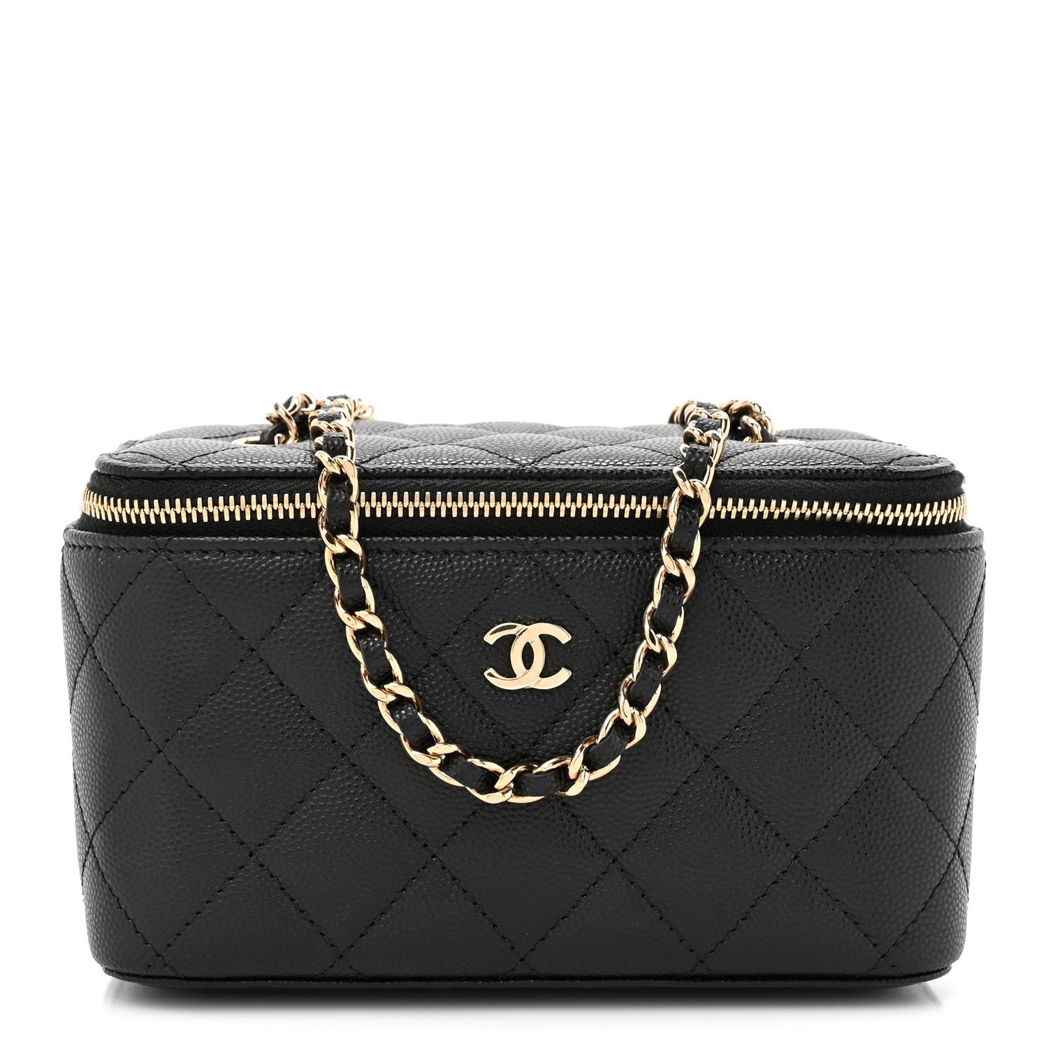 Caviar Quilted Small Vanity Case With Chain Black