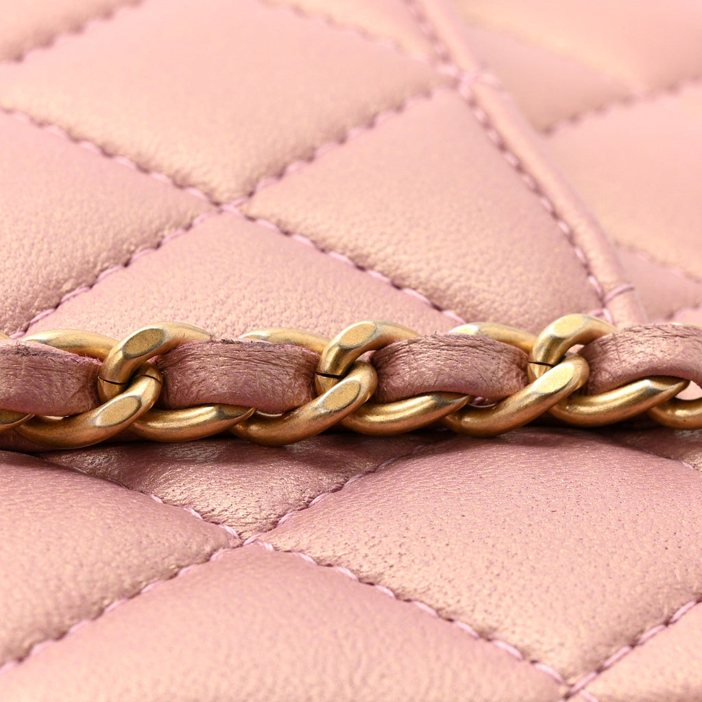 Iridescent Lambskin Quilted Mini Top Handle Rectangular Flap Pink