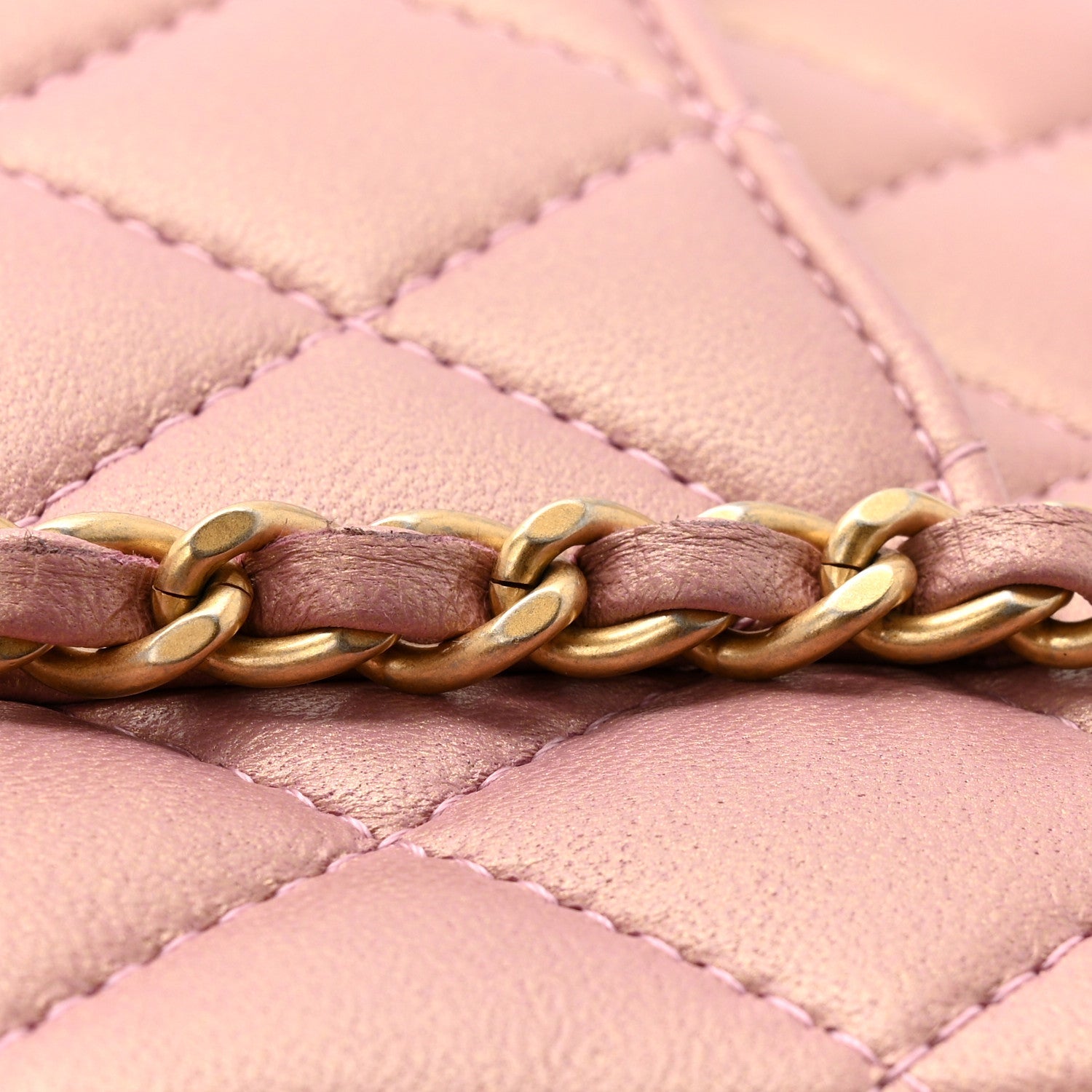 Iridescent Lambskin Quilted Mini Top Handle Rectangular Flap Pink