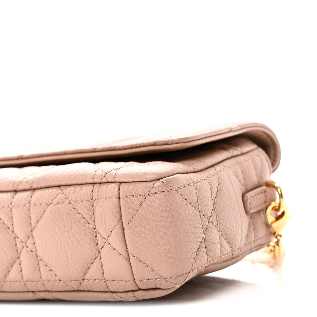 Supple Calfskin Cannage Caro Pouch with Chain Rose Des Vents