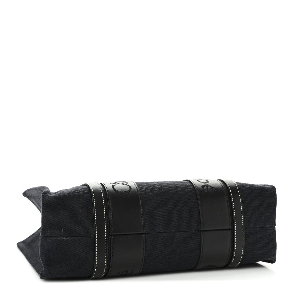 Calfskin Linen Medium Woody Tote Deep Denim