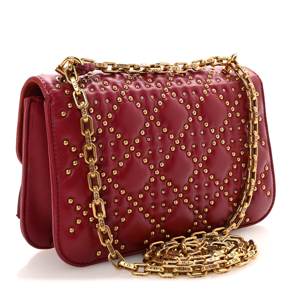 Lambskin Cannage Studded Small Dioraddict Flap Bag Red