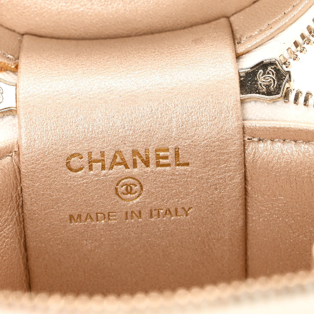 Lambskin Quilted Ruched Handle Vanity Case White