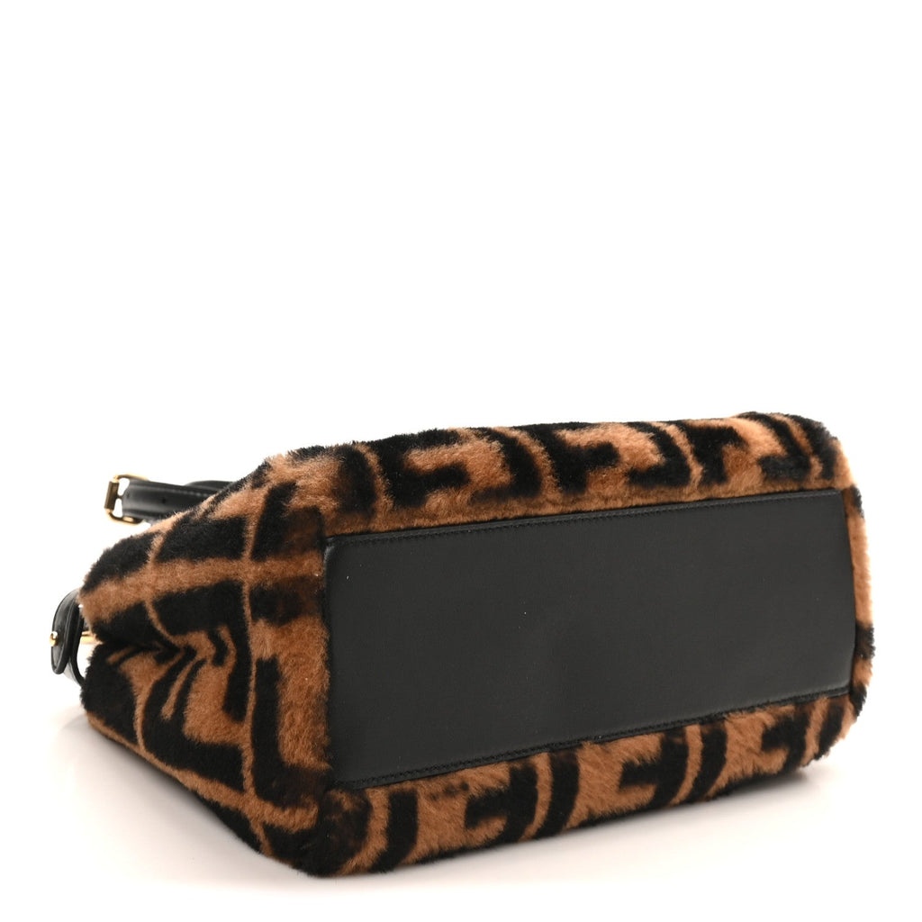Shearling Nappa Macro FF 1974 Mini Peekaboo Iconic Satchel Tobacco Black
