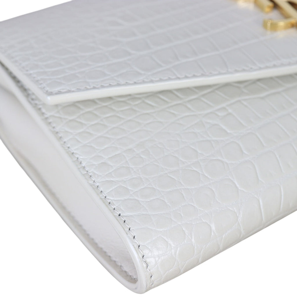 Saint Laurent Uptown Chain Wallet Croc-Embossed