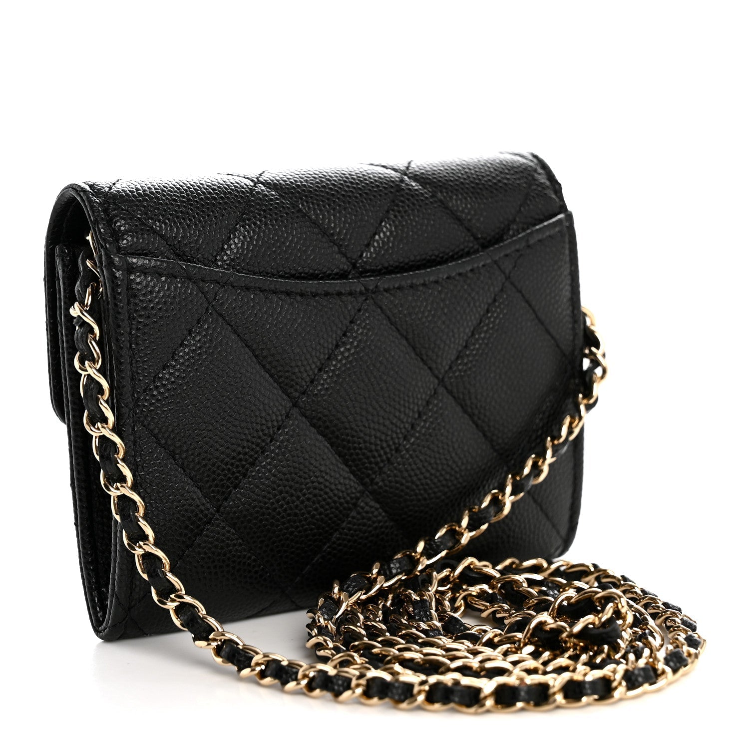 Caviar Quilted Flap  Holder On Chain Black