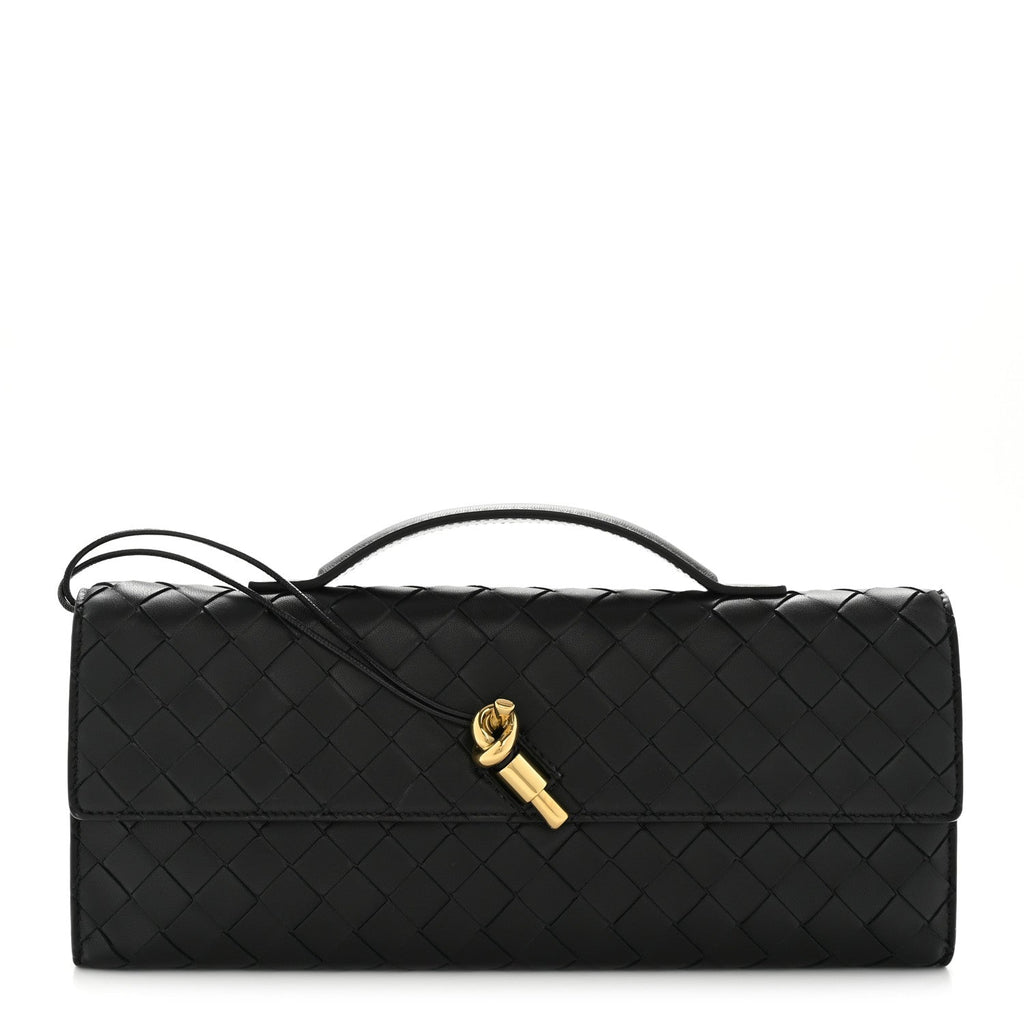 Nappa Intrecciato Long Andiamo Top Handle Clutch Black