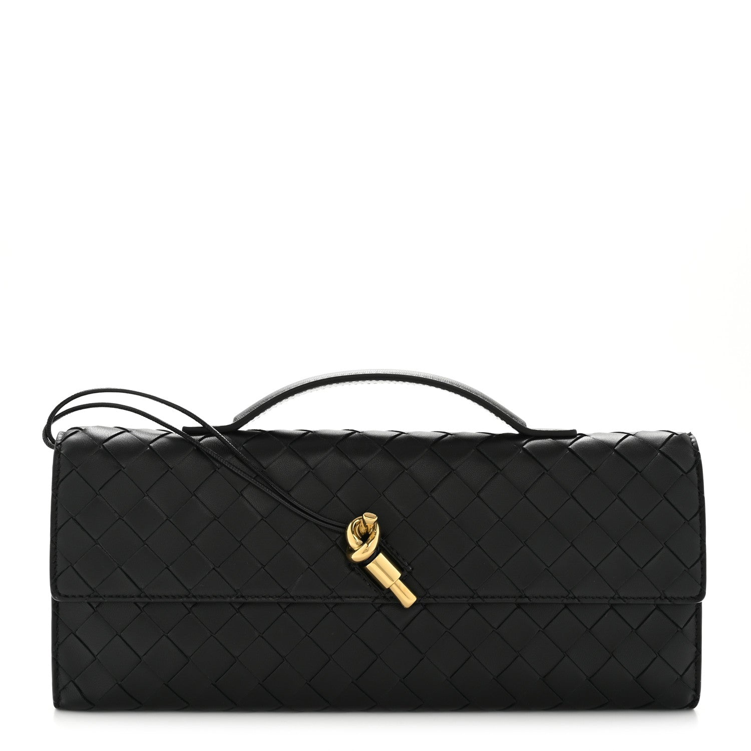 Nappa Intrecciato Long Andiamo Top Handle Clutch Black