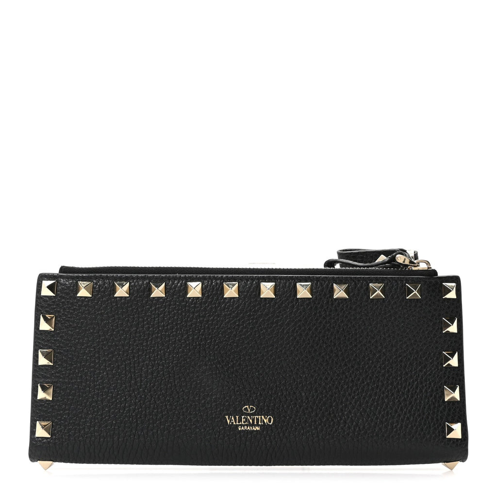 Pebbled Calfskin Rockstud Continental Wallet Black