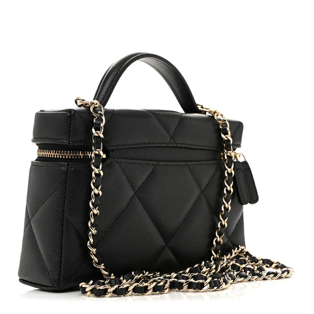 Caviar Quilted Top Handle Slim Vanity With Chain Black