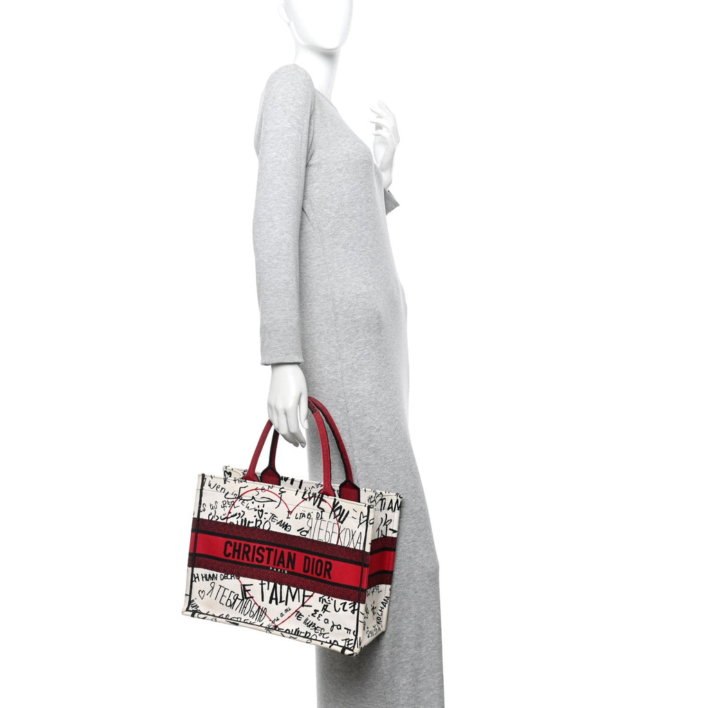 Canvas Embroidered Medium Dioramour Graffiti Book Tote Latte Multicolor