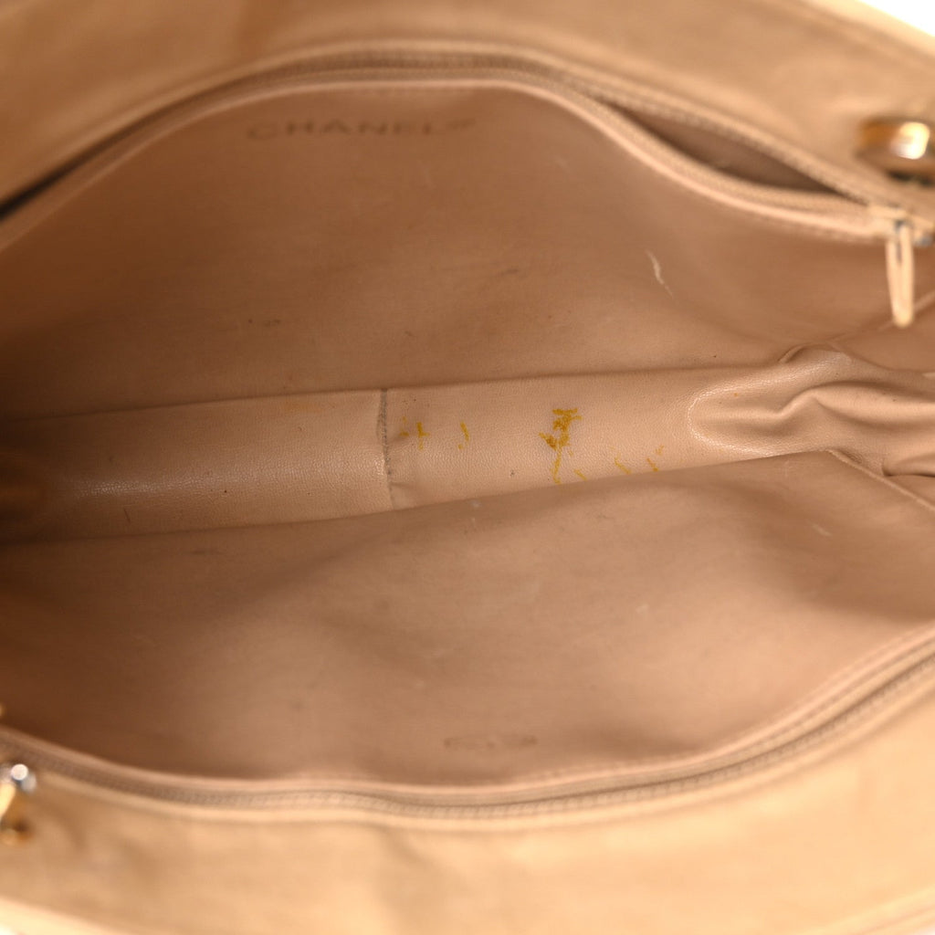 Lambskin Quilted Shopping Tote Beige