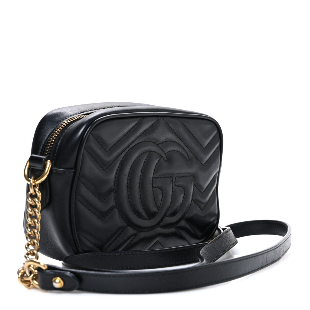 Calfskin Matelasse Mini GG Marmont Chain Shoulder Bag Black
