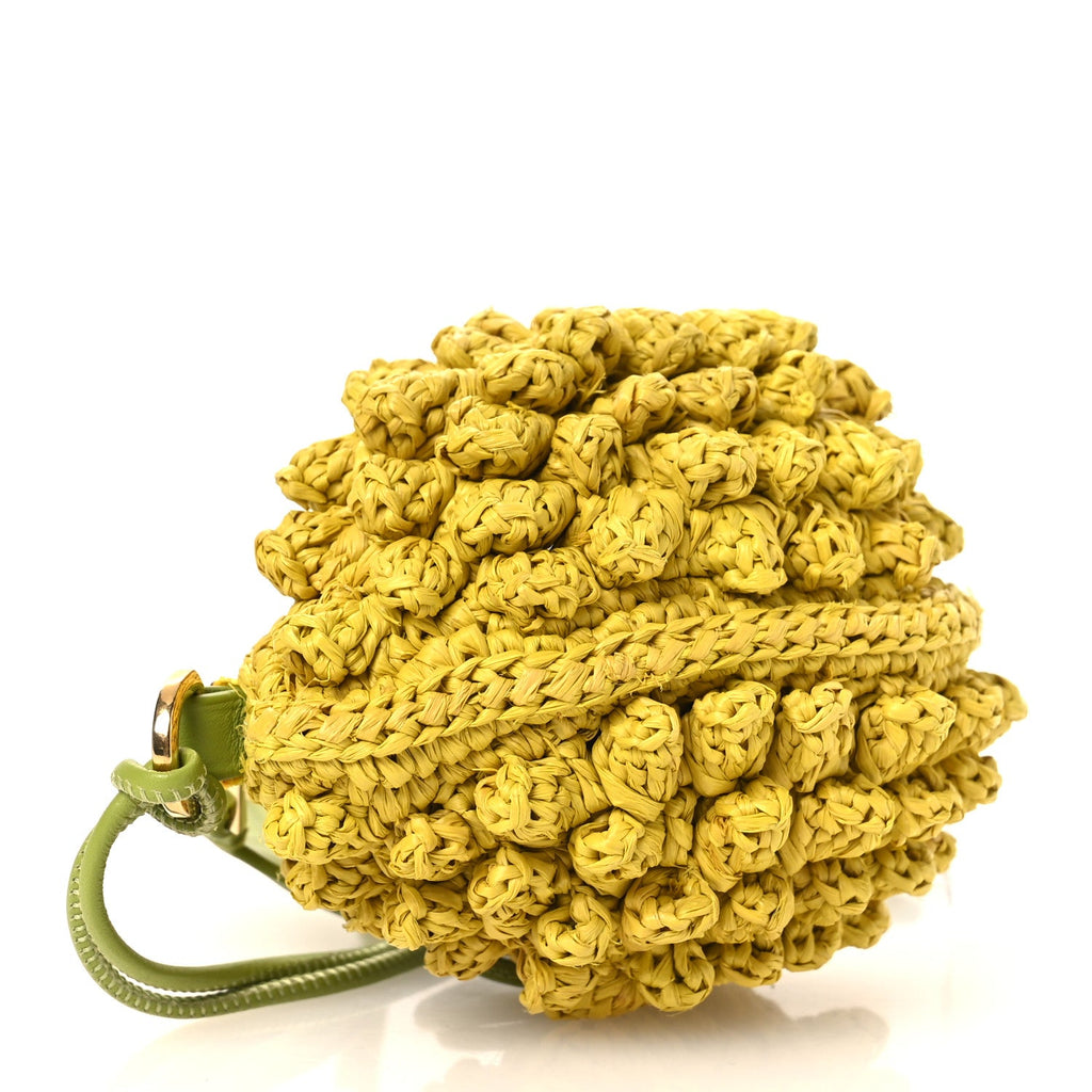Raffia Calfskin Paula's Ibiza Lemon Coin Case Yellow