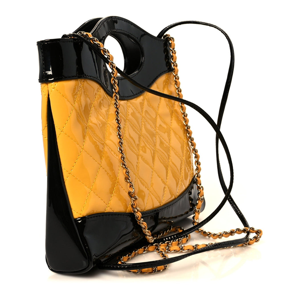 Patent Calfskin Quilted Mini 31 Shopping Bag Yellow Black
