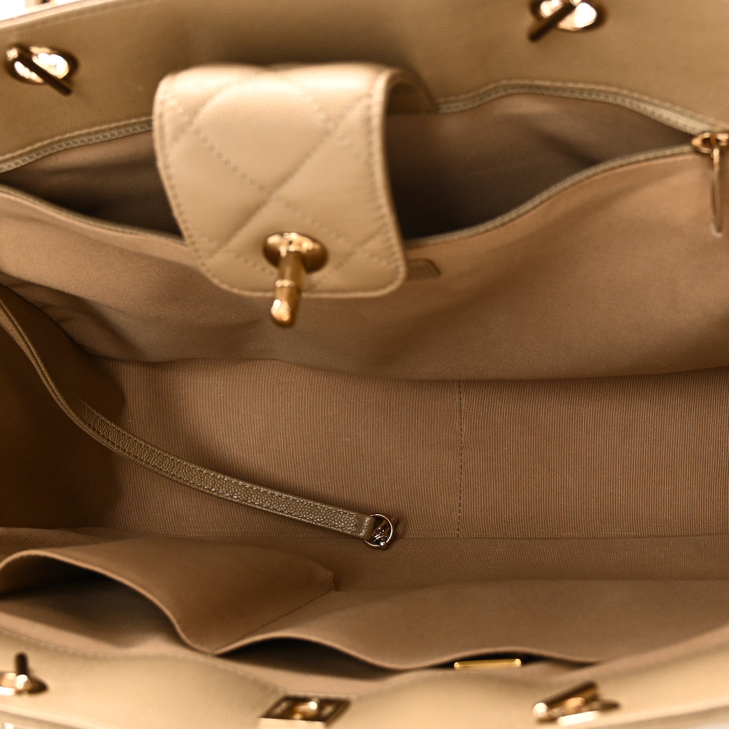 Caviar Quilted Large Shopping Tote Dark Beige