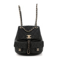 Shiny Caviar Quilted Medium Duma Pockets Drawstring Backpack Black