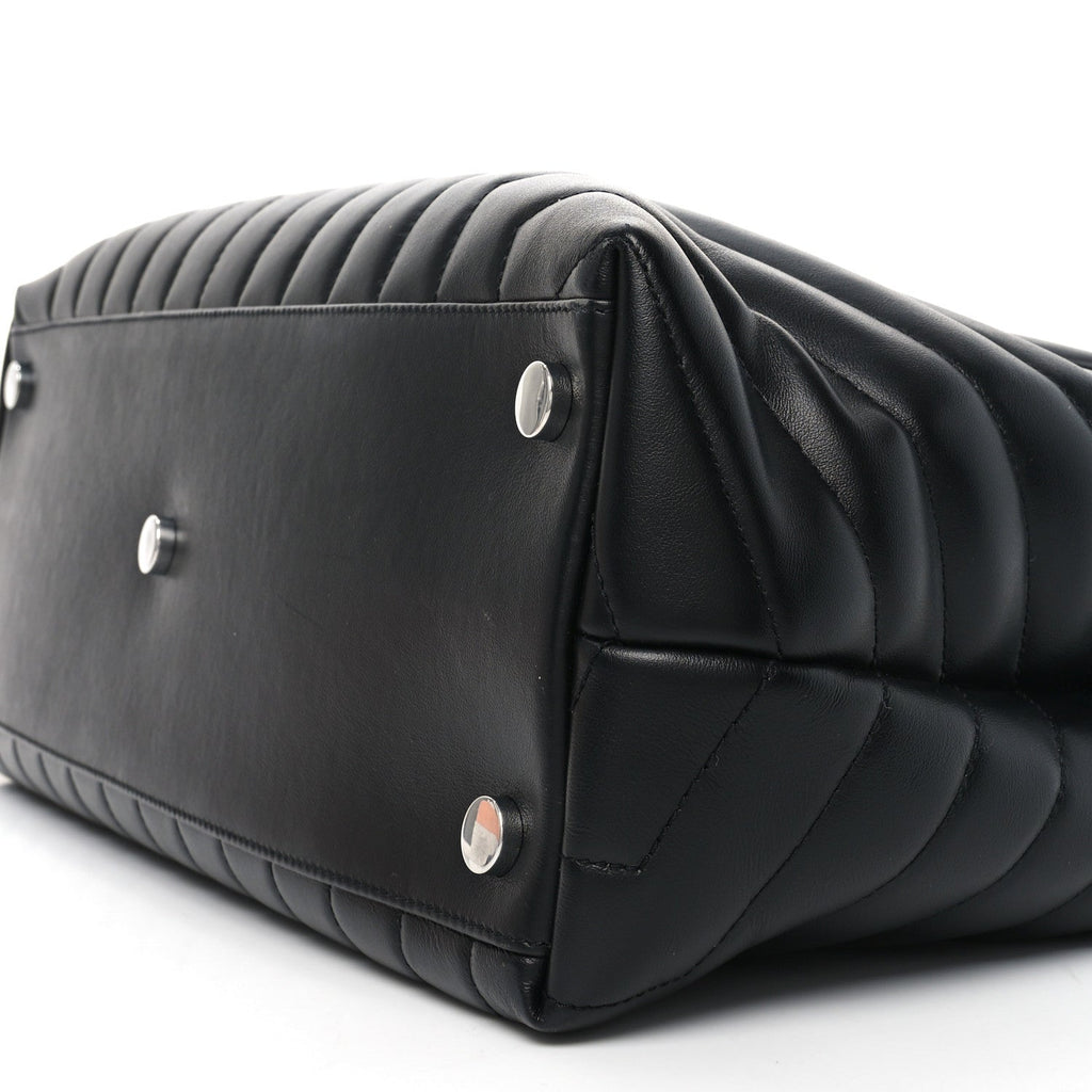 Calfskin Y Quilted Monogram Large Loulou Chain Satchel Black