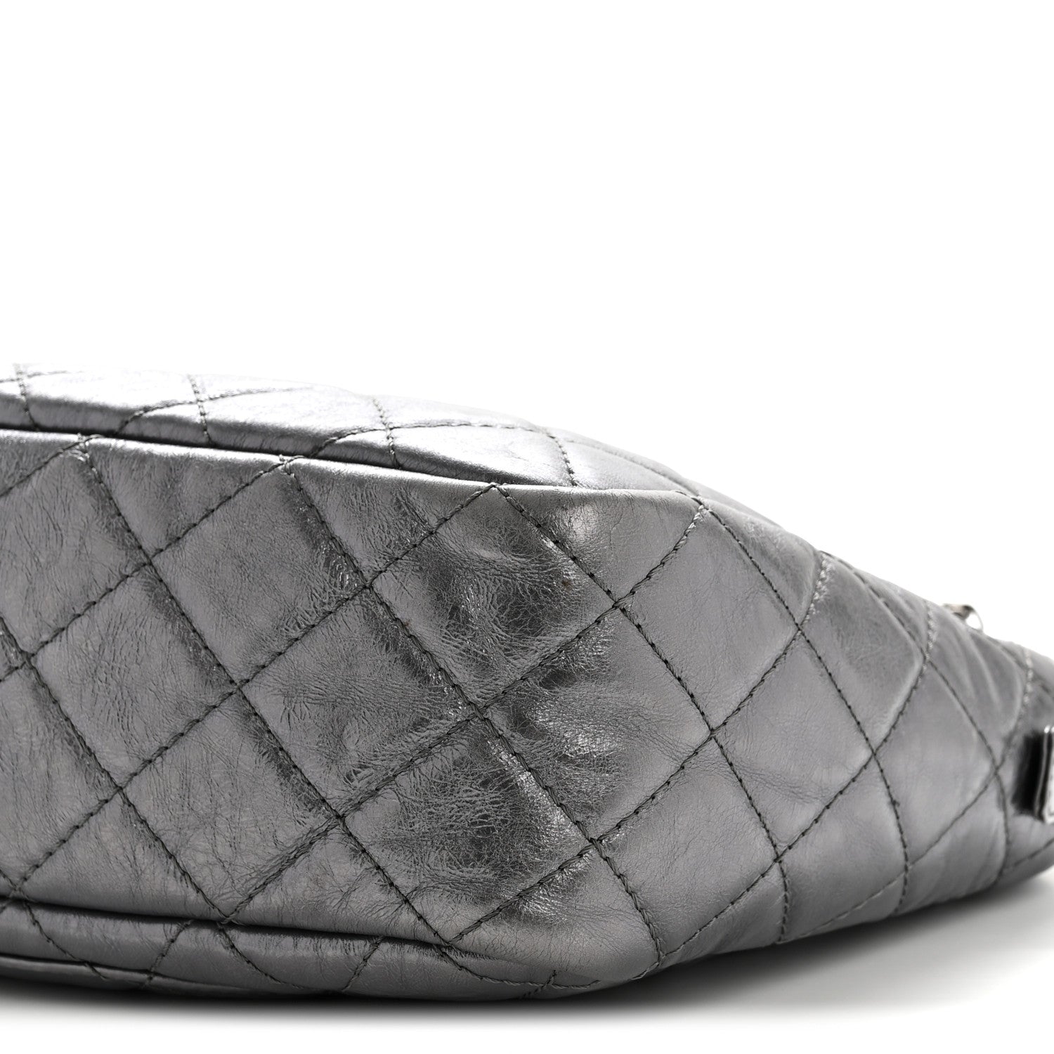 Metallic Aged Calfskin Quilted Large Reissue Camera Case Silver