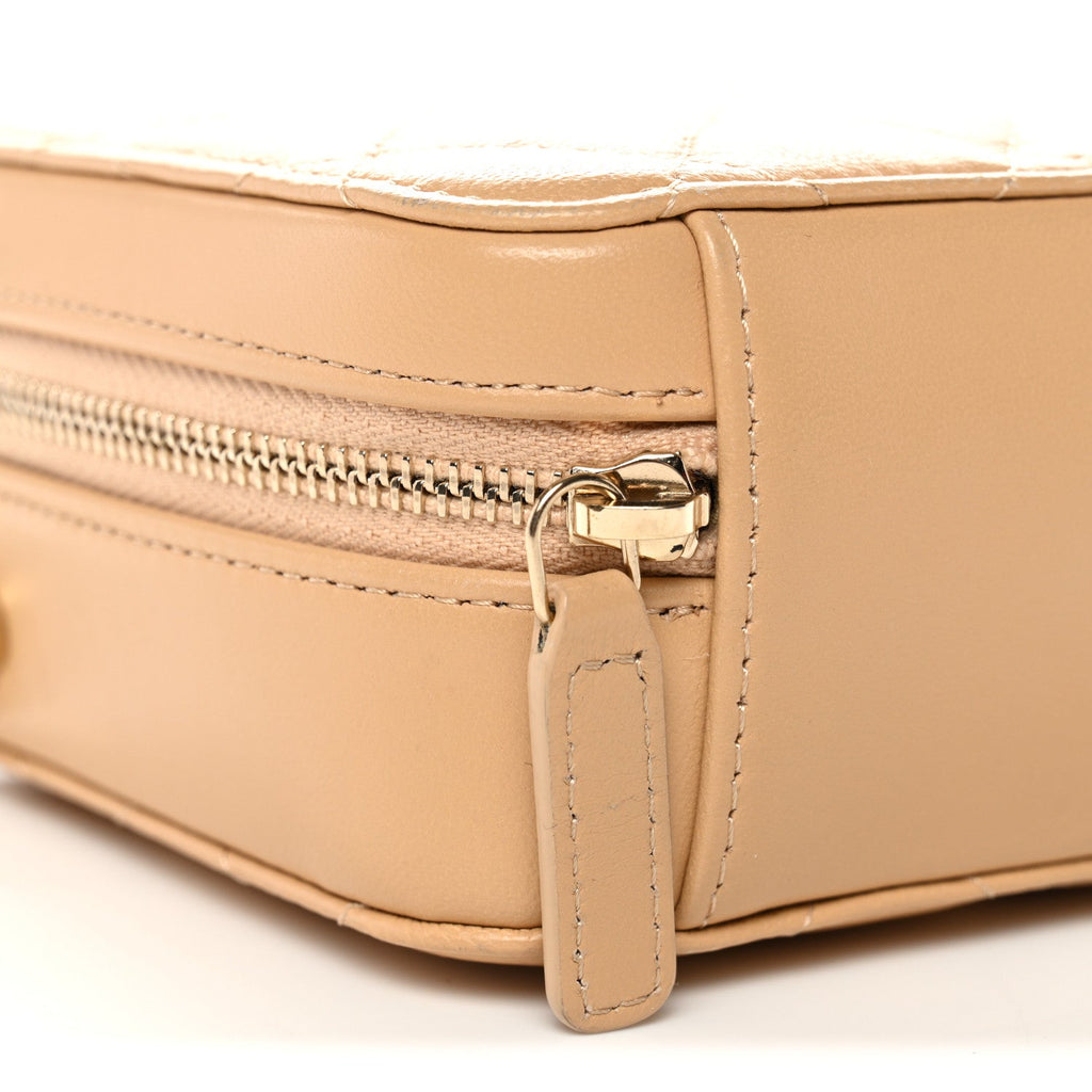 Lambskin Quilted CC Pearl Crush Camera Case Beige