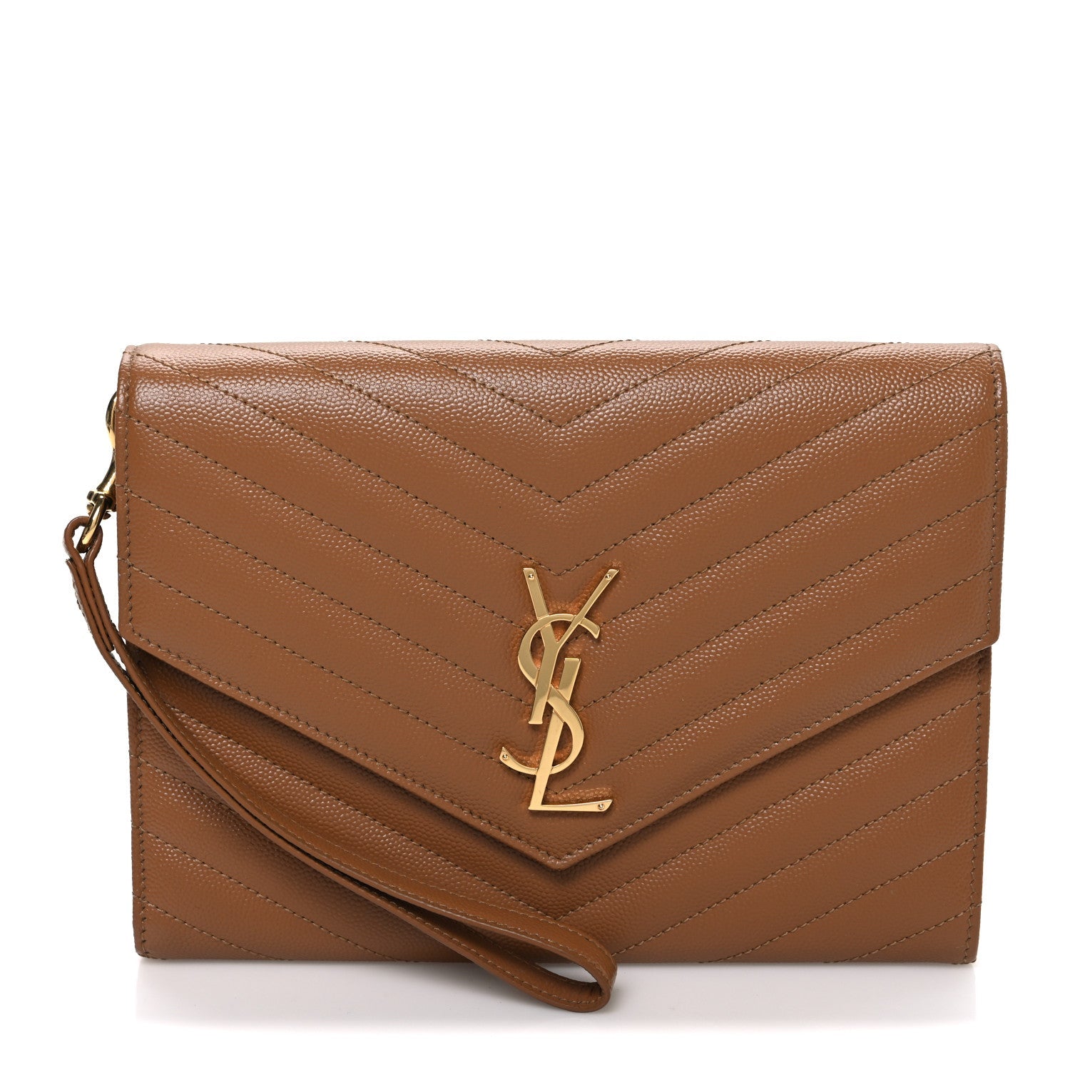 Grain De Poudre Matelasse Chevron Monogram Cassandre Flap Pouch Natural Dark