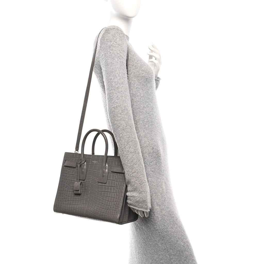 Calfskin Crocodile Embossed Small Sac de Jour Fog