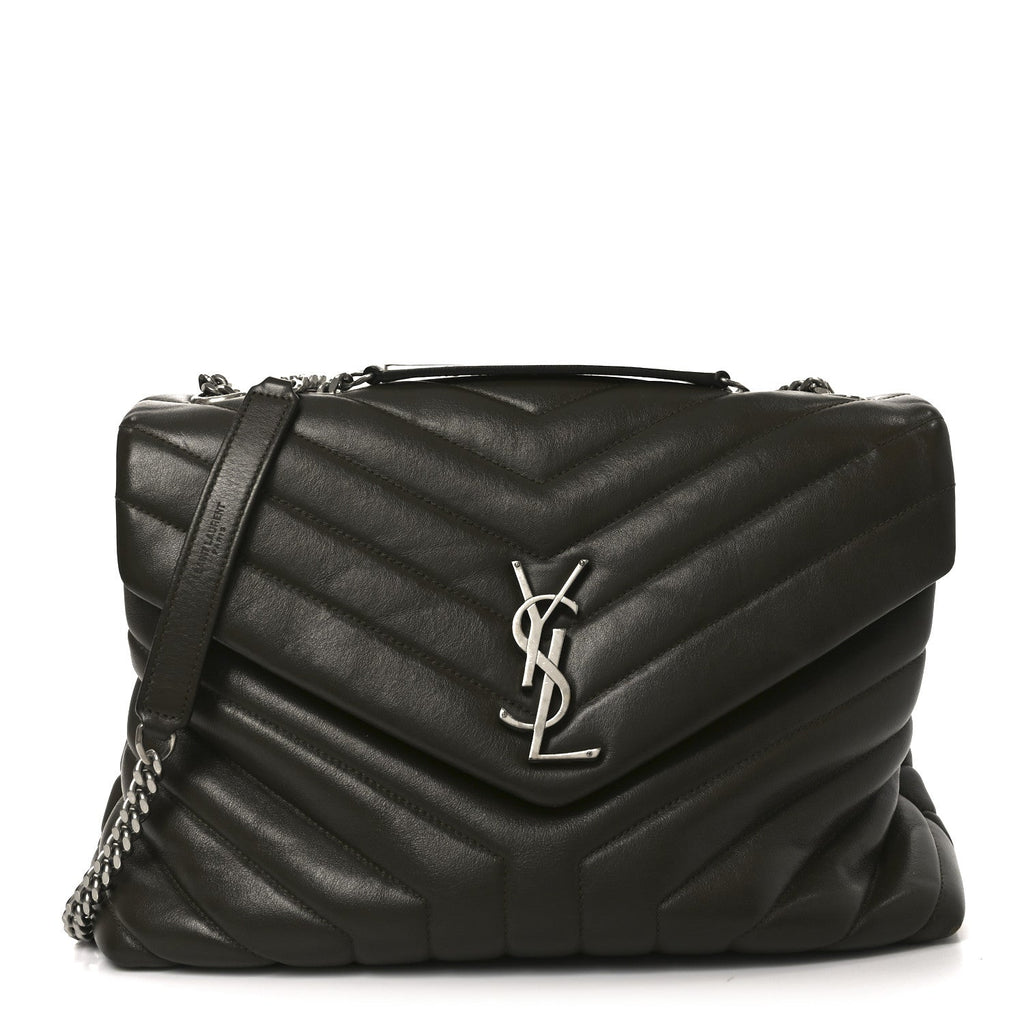 Calfskin Y Quilted Monogram Medium Loulou Chain Satchel Khaki Fonce