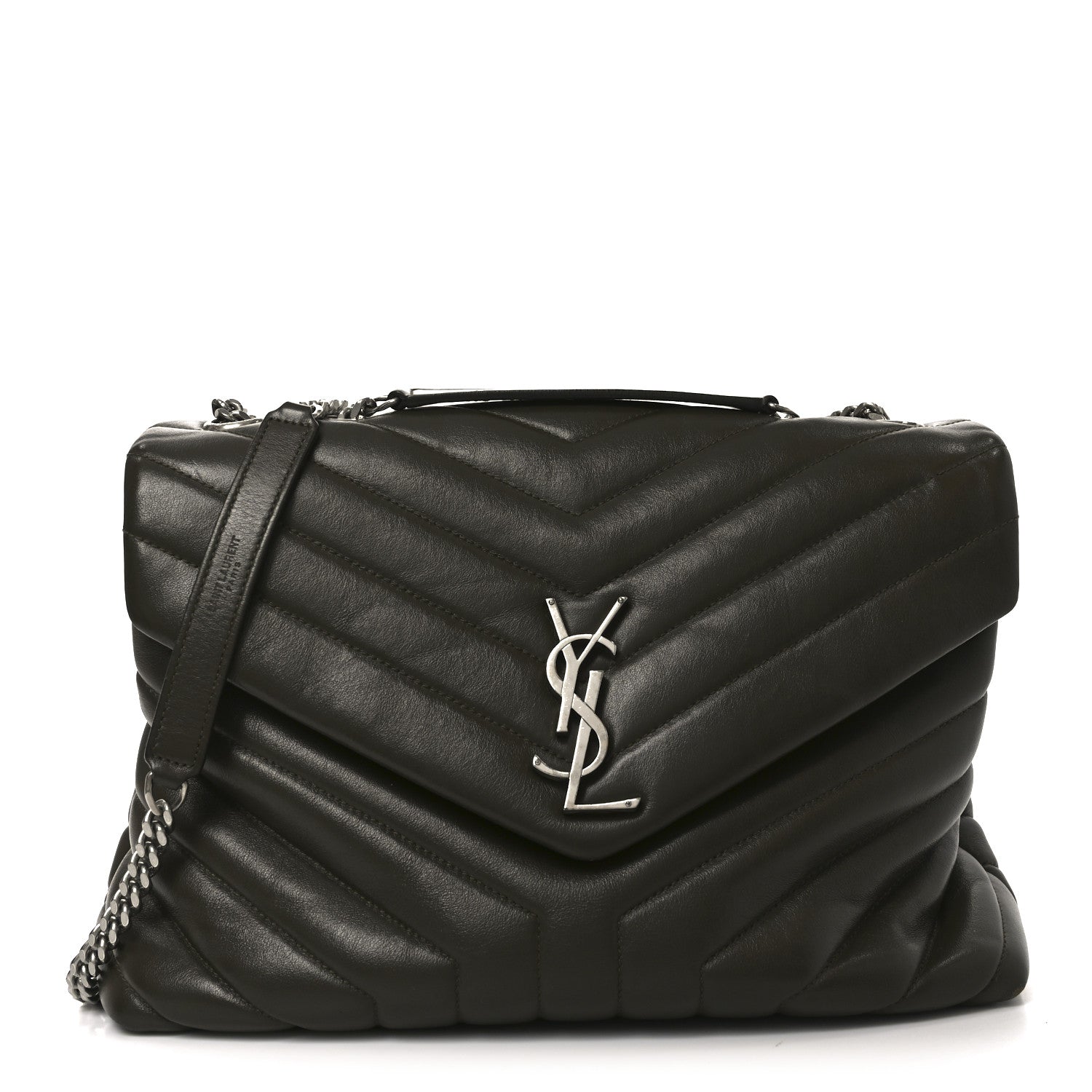 Calfskin Y Quilted Monogram Medium Loulou Chain Satchel Khaki Fonce