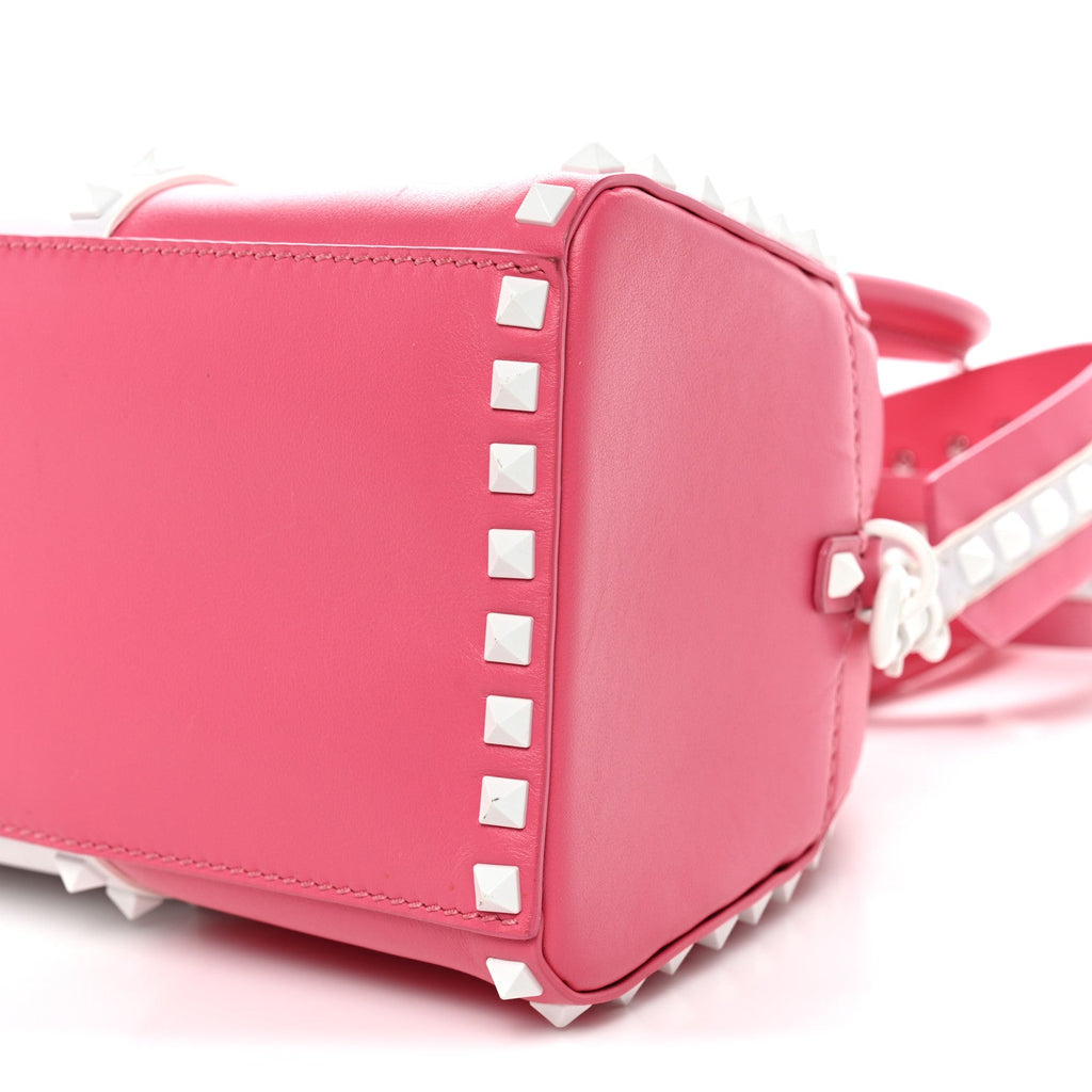Vitello Colorblock Free Rockstud Top Handle Shoulder Bag Pink Optic White