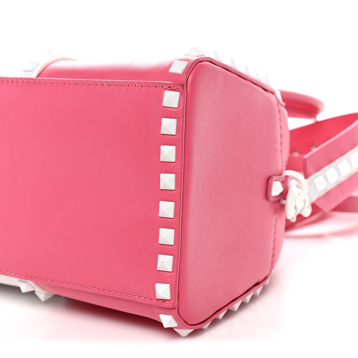Vitello Colorblock Free Rockstud Top Handle Shoulder Bag Pink Optic White