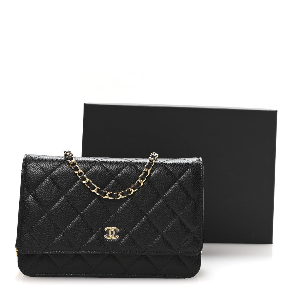 Caviar Quilted Wallet on Chain WOC Black