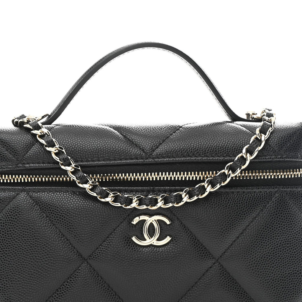 Caviar Quilted Top Handle Slim Vanity With Chain Black