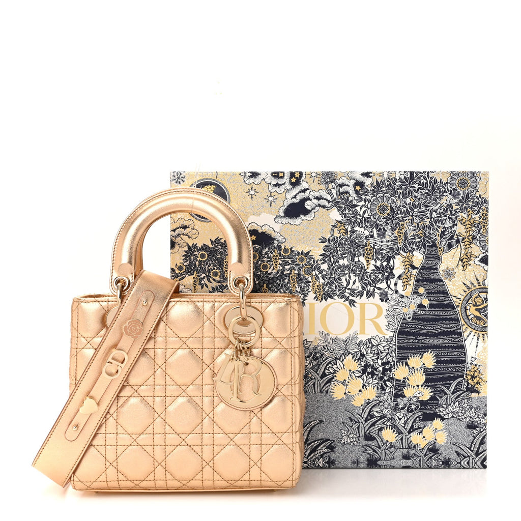 Metallic Lambskin Cannage Small My ABCDior Lady Dior Rose Gold