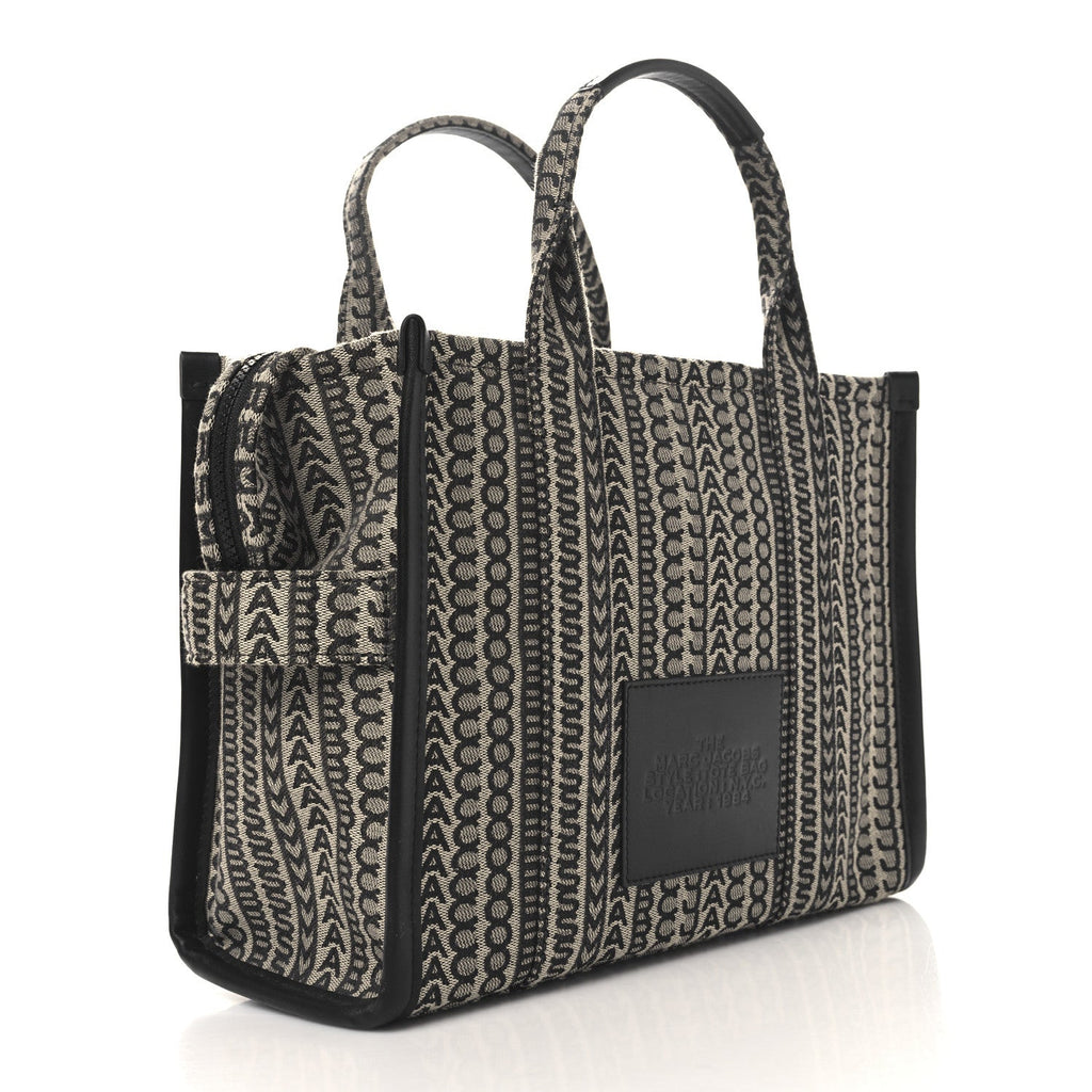 Cotton Jacquard Monogram Medium The Traveler Tote Bag Beige Multicolor
