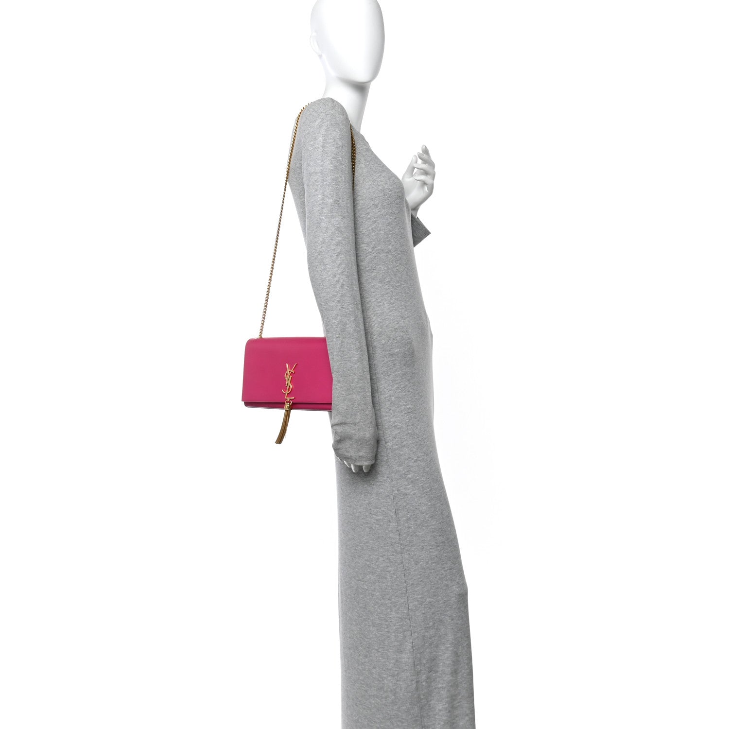 Smooth Calfskin Medium Classic Monogram Kate Tassel Satchel Fuchsia